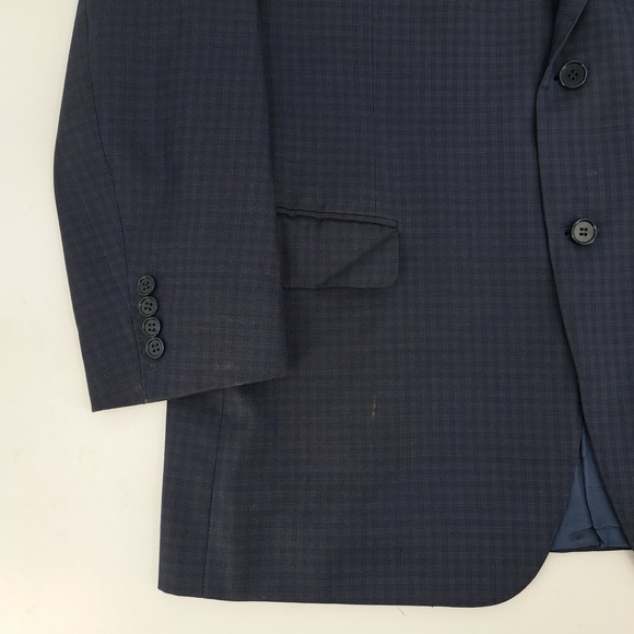 Canali 1934 Mens 44R Blue Micro Check Wool Blend Blazer Sport Coat Made in Italy - Picture 6 of 14